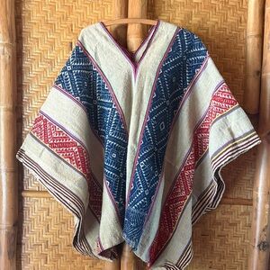 Vintage Multicolor Patterned Wool Poncho